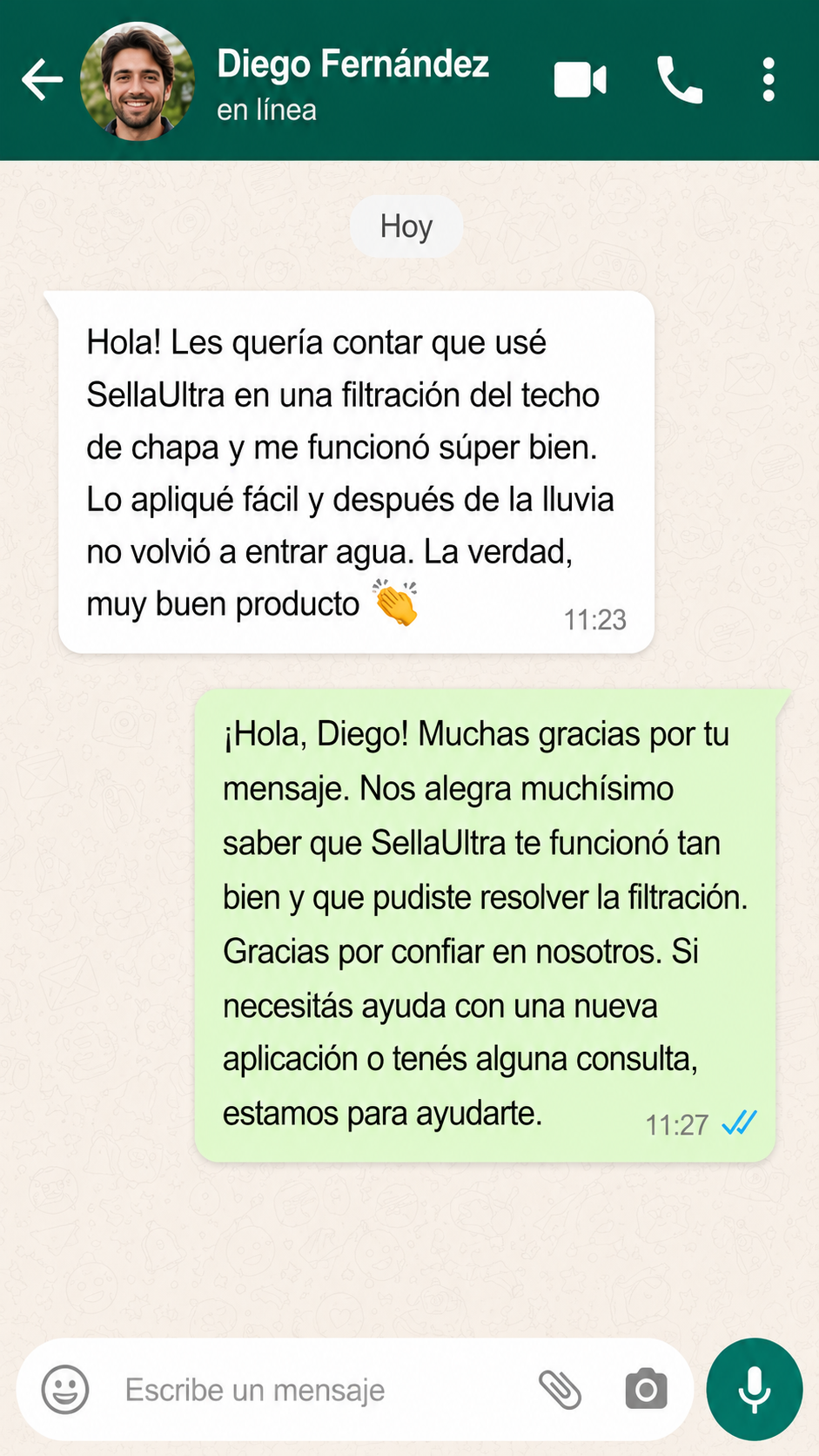 Opini&oacute;n real de cliente por WhatsApp 2